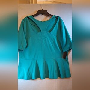 ELOQUII Teal Peblum top 22W